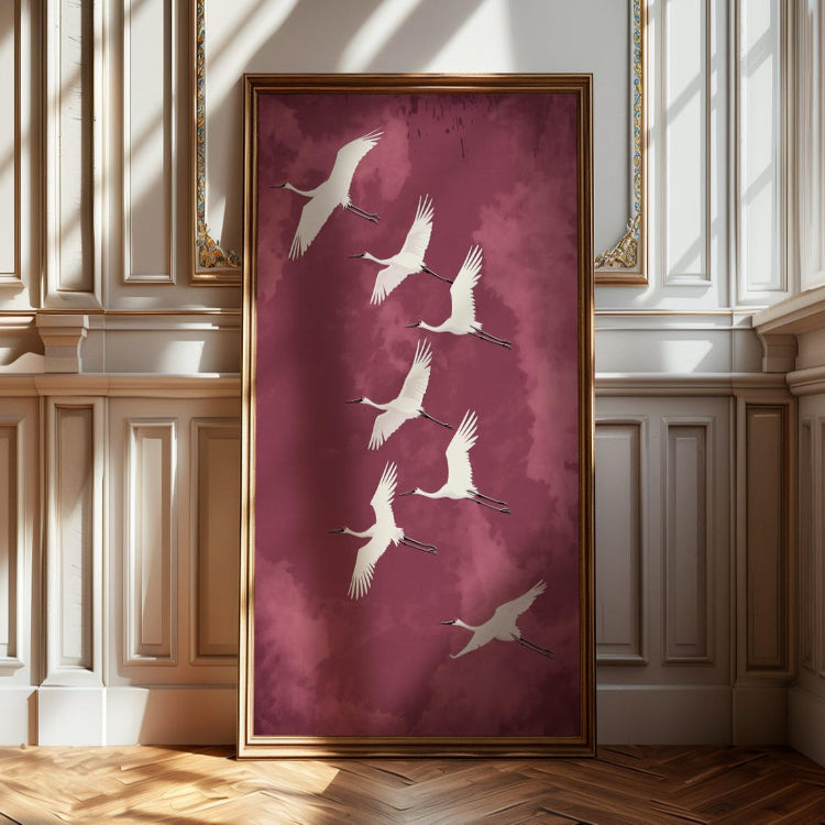 Burgundy White Bird Wall Art